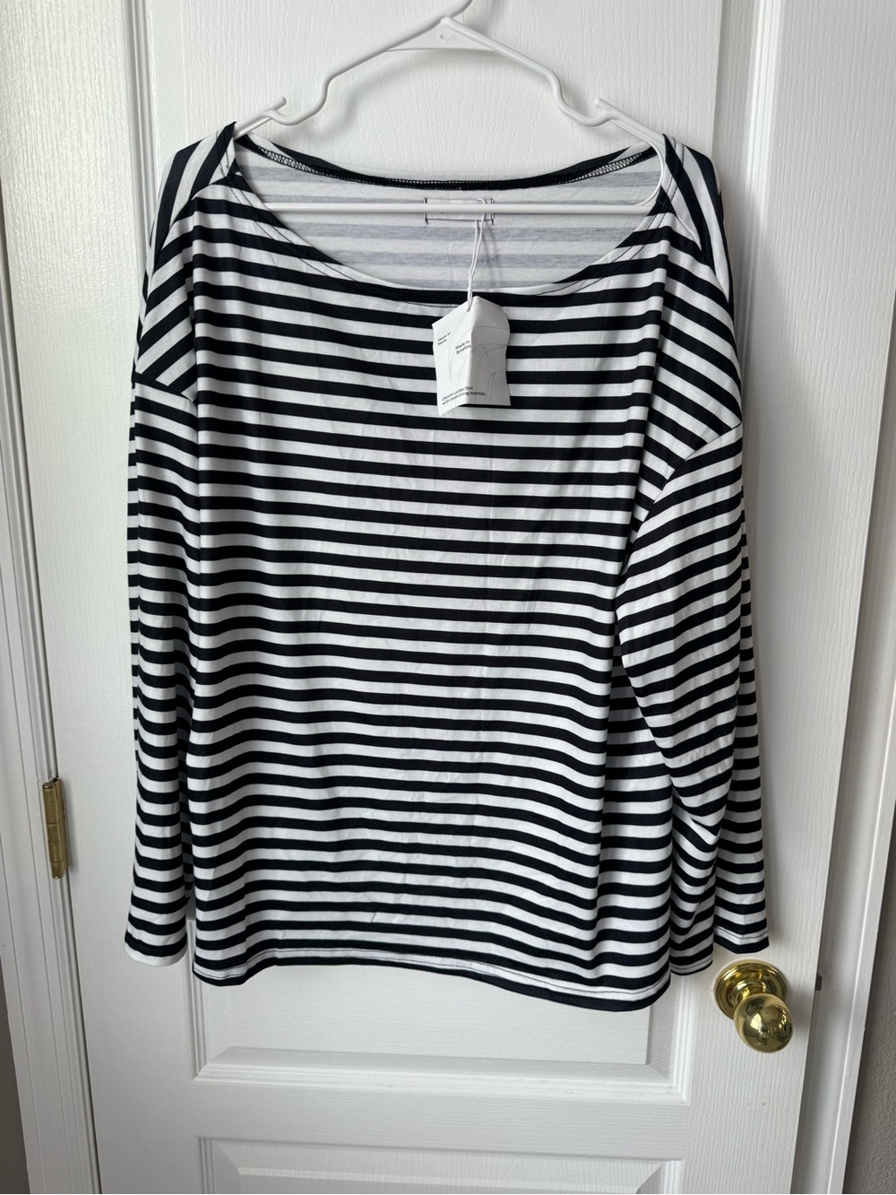 Striped Long Sleeve Boatneck Top - Black & White
